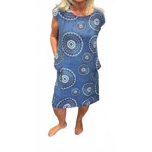 NEW FEMME FATALE linen print midi dress in indigo